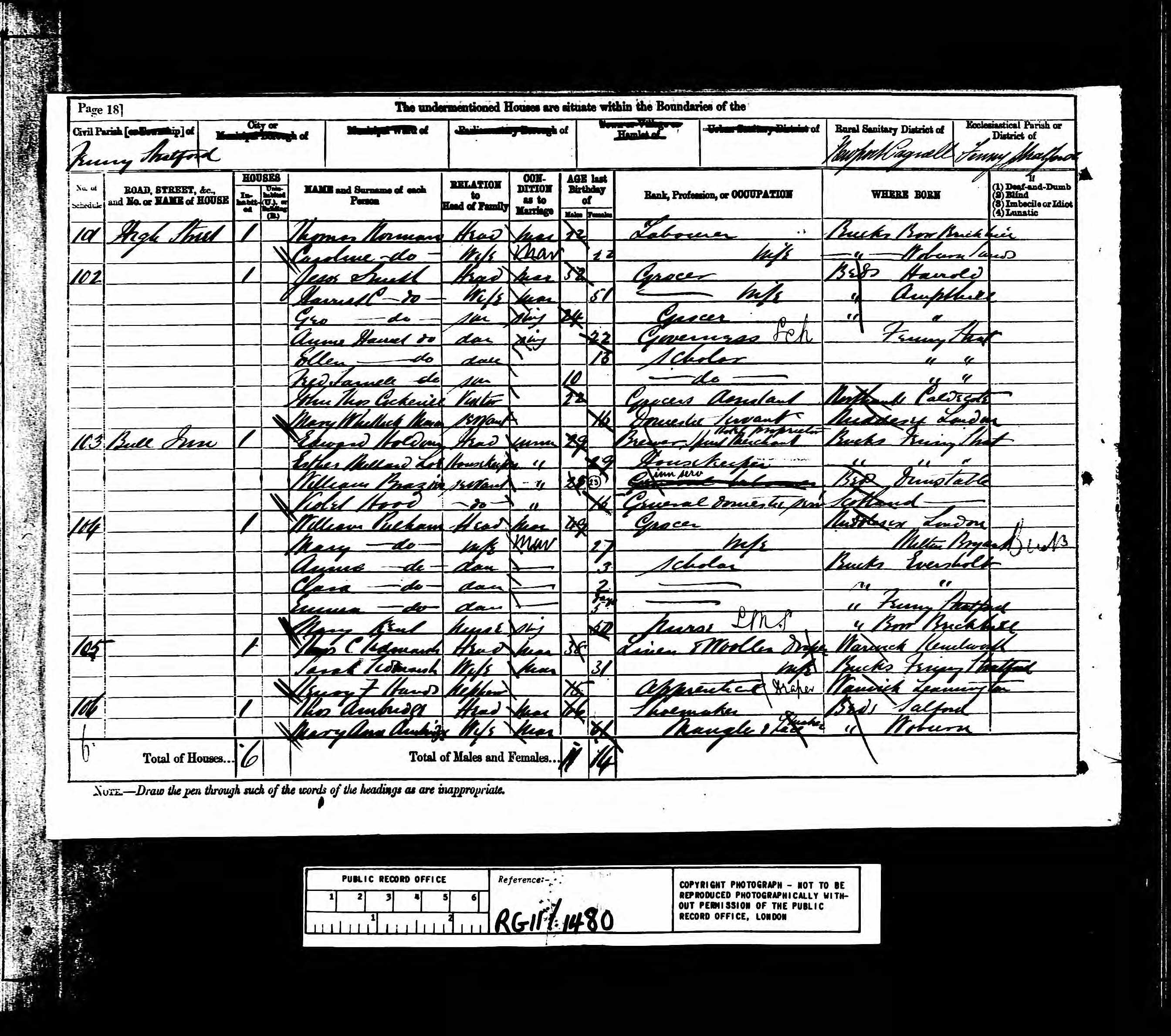 Jesse Smith, 1881 Buckinghamshire, Fenny Stratford Census