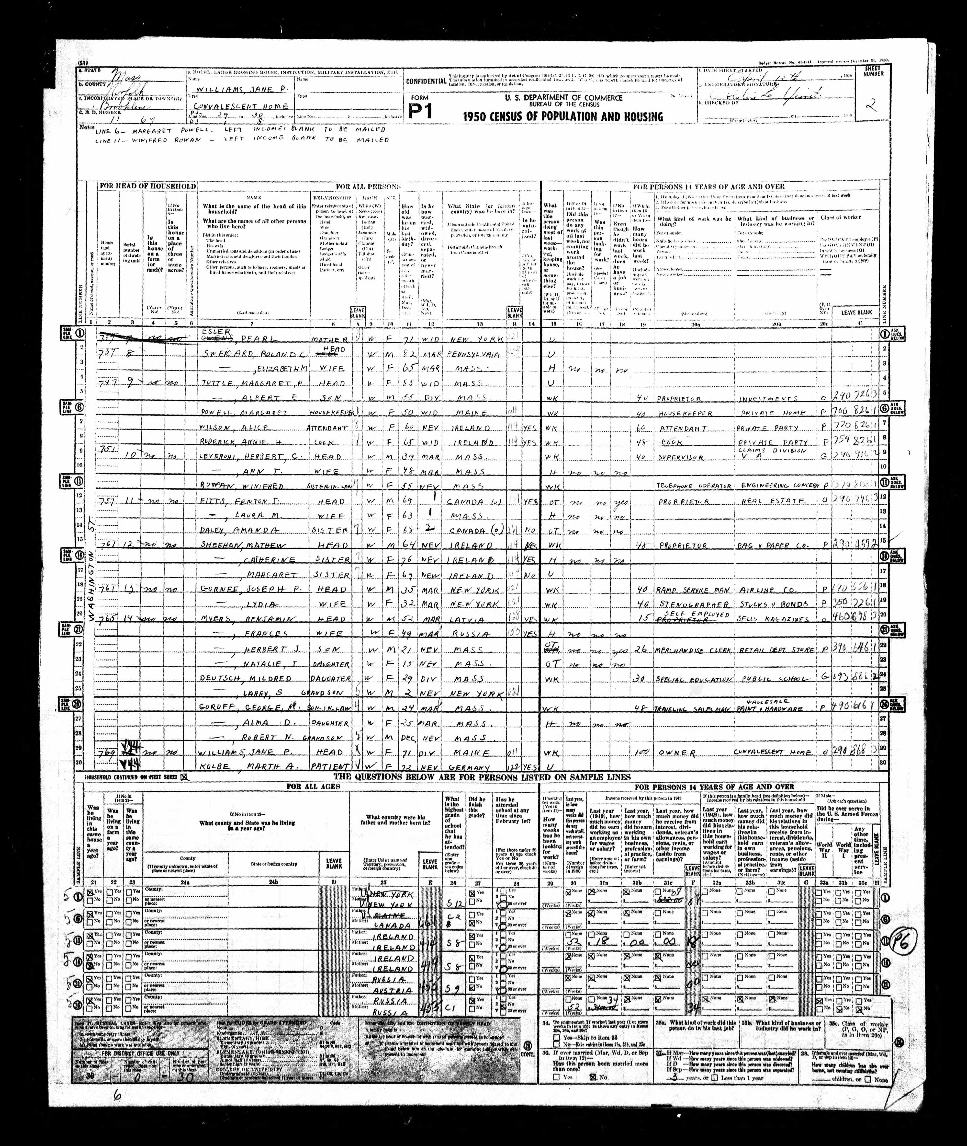 Margarette Tuttle, 1950 MA Brookline Census